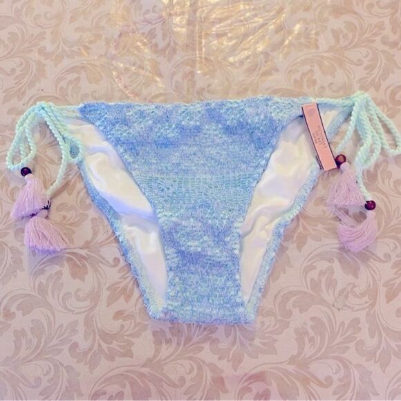 Victorias Secret Swimsuit String Bikini Bottoms Blue & Purple Sz Medium NWT - Picture 1 of 6